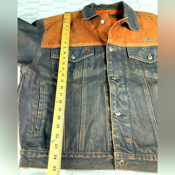 Vintage 90s Bulge Boy Men Denim Jacket XL Gold Crest 56 Two Tone Brown Blue Rare - Picture 8 of 13